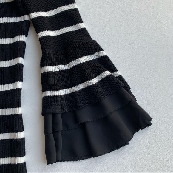 WHBM Ruffle Sleeve Striped Sweater Black White XS - Picture 2 of 6